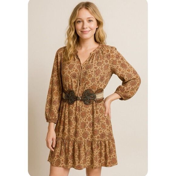 Leatherock USA 7267 Wide Stretch Waist Belt Brown Leather Bronze Buckle Boho L - Picture 1 of 16